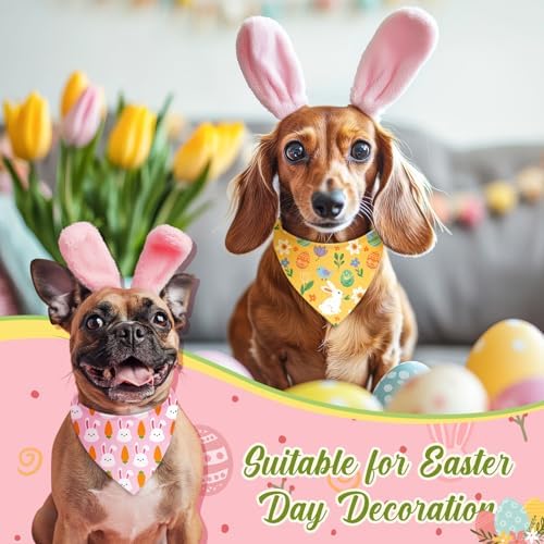 Weewooday 50 Pcs Easter Dog Bandanas Bulk with Bunny Rabbit Egg Carrot Pattern Soft Bibs Adjustable Triangle Pet Scarf Bowtie for Small Medium Large Costume Grooming(25.6 x 17.7 x 17.7 Inch) - Image 2