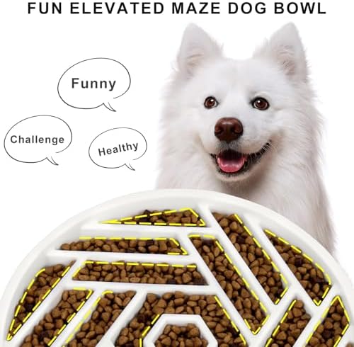 TOBYTO Slow Feeder Dog Bowls Large Medium Breed,Anti-Choking Slow Eating Dog Food Bowl,Non Slip Pet Slower Food Feeding Bowls Large Puzzle Slow Feeder Bloat Stop Maze Dog Dishes,White - Image 3