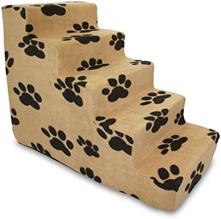 Best Pet Supplies Dog Stairs & Steps - Foam Steps for Small Dogs & Cats, Non-Slip Indoor Balanced Pet Step Support, Dog Ramp, No Assembly, Paw Print on Beige, 5-Step (22.5-inch Height) by BestPetSuppliesLLC