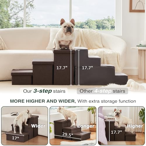 Love's cabin Dog Stairs for High Bed, Foldable Pet Stairs for Small Medium or Large Dogs Puppy with Storage for Bed or Couch, Cat Dog Steps Ramp with Zip up to 200 lbs, Coffee, 3 Steps - Image 3