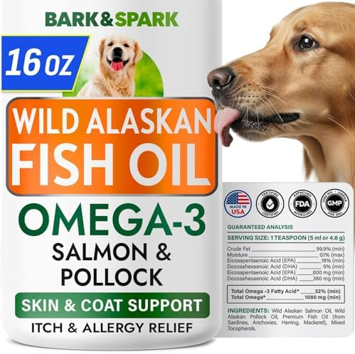 Omega 3 Fish Oil Liquid Supplement for Dogs - Wild Alaskan Salmon Oil by BARKSPARK