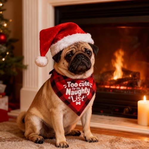 Christmas Dog Bandanas Naughty & Nice Idea Funny Holiday Stocking Pet Scarf Gifts - Too Cute for the Naughty List, Red Plaid, Medium & Large Breed, 25-75lbs - Image 4
