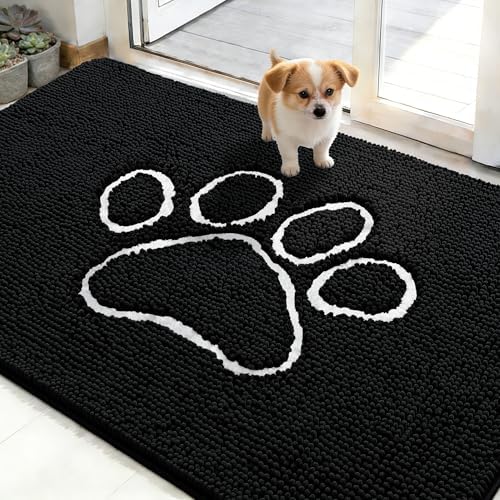 OLANLY Dog Door Mat for Muddy Paws 48x30, Paw Print Design Chenille Mud Mat by OLANLY