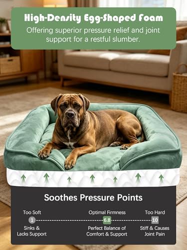 Spotted Play Orthopedic Dog Bed with Sides - Sofa Beds for Extra Large Dogs, Supportive Foam Pet Couch Bed with Washable Removable Cover, Waterproof Lining and Non-Slip Bottom, Green - XXL - Image 4