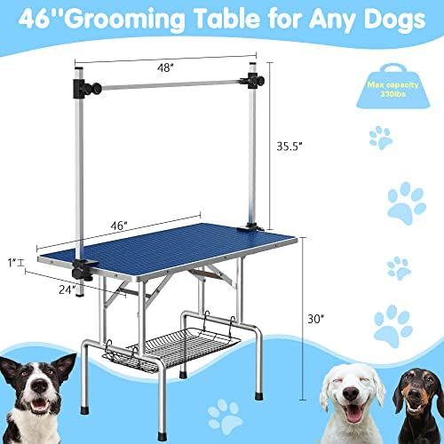 Lyromix 46'' Foldable Dog Grooming Table with Arms/Nooses/Mesh Tray, Blue - Image 6