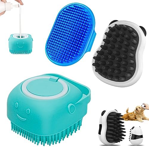 Comotech 3-in-1 Dog Grooming Brush | Adjustable Handle Shampoo Brush & Scrubber for Short & Long Haired Dogs & Cats (Blue Blue White) by Comotech
