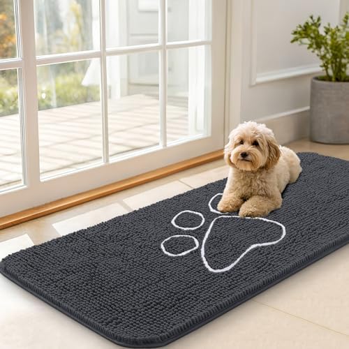 OLANLY Dog Door Mat for Muddy Paws 47x20, Paw Print Design Chenille Mud Mat by OLANLY