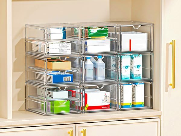 caktraie 4-Pack Acrylic 6-Drawer Office & Makeup Storage Organizer,Desk | Smooth-glide drawers, clear body, dustproof, wipe clean, for stationery, lipsticks, blush palettes, hair clips, sticky notes - Image 5