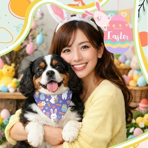 Weewooday 50 Pcs Easter Dog Bandanas Bulk with Bunny Rabbit Egg Carrot Pattern Soft Bibs Adjustable Triangle Pet Scarf Bowtie for Small Medium Large Costume Grooming(25.6 x 17.7 x 17.7 Inch) - Image 6