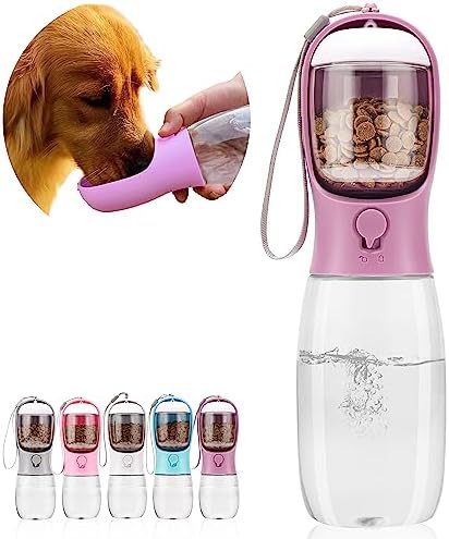 Dog Water Bottle with Food Container, Portable Leak Proof Pet Water Dispenser for Walking Hiking Travel, Puppy Essentials Accessories for Small Large Dogs, Dog Gifts (10oz/15oz/19oz) by AVELORA
