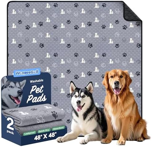 WanpeeGoo Washable Pee Pads for Dogs, Waterproof, 48 x 48 in, 2 Pack, Gray by WanpeeGoo