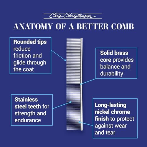 Chris Christensen 504 8.5 in. Fine/Coarse Greyhound-Style Butter Comb, Groom Like a Professional, Rounded Corners Prevent Friction and Breakage, Solid Brass Spin with Steel Teeth, Chrome Finish. - Image 6