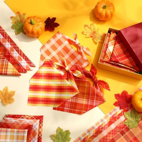 Weewooday 50 Pcs Fall Thanksgiving Plaid Dog Bandanas Bulk for Small - Image 5