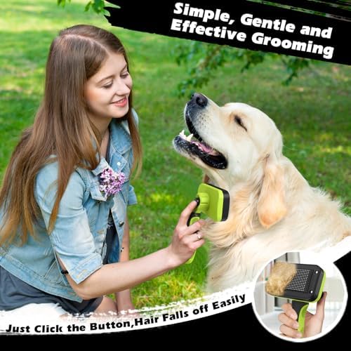 Professional 3PCS Self Cleaning Slicker Brush & Pet Grooming Rake & Flea Comb for Dogs,Cats and Horses | Double-Sided Dematting Comb & Skin Friendly Deshedding Grooming Tool | Pet Supplies (Green) - Image 5
