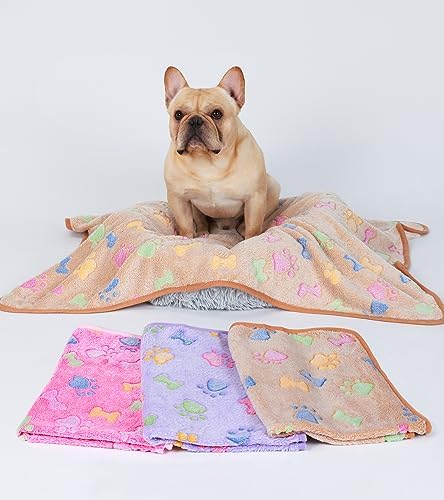 1 Pack 3 Blankets Super Soft Fluffy Cute Bone Pattern Pet Blanket Flannel Throw for Dog Puppy Cat Pink/Brown/Purple Large - Image 6