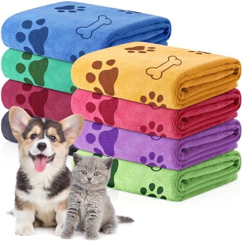 Chumia 8 Pcs Dog Towel for Drying, 18 x 28 Inch, Dog Paw and Bone, Colorful by Chumia