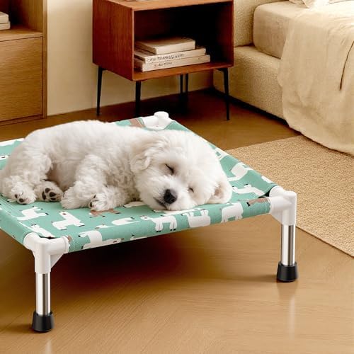 Cute Alpaca Print Elevated Dog Bed - Portable Cooling Pet Cot for Small Dog - Image 6