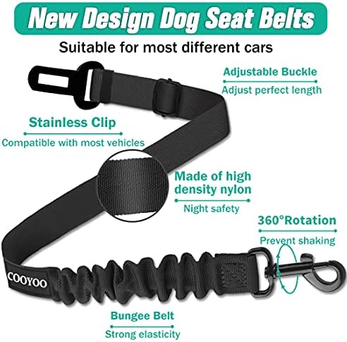 COOYOO Dog Seat Belt,3 Piece Set Retractable Dog Car Harness Adjustable for Vehicle Nylon Pet Safety Heavy Duty & Elastic - Image 3