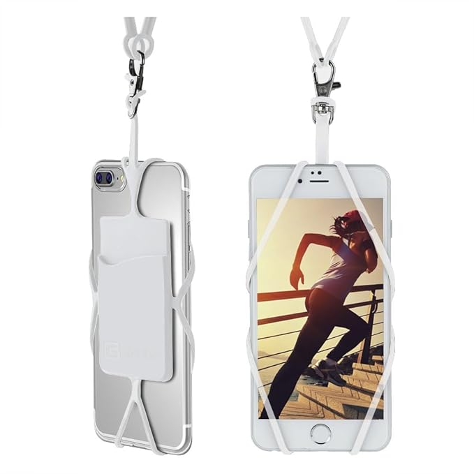 Gear Beast Cell Phone Lanyard - Universal Neck Phone Holder w/Card Pocket and Silicone Neck Strap - Compatible with Most Smartphones, Clear by GearBeast