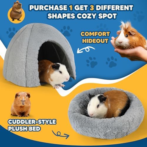 Guinea Pig Hideout - Fluffy Separable Small Pet Bed with Snap Fastener, Cuddler-Style Guinea Pig Bed with Round Shape Surrounds, Igloo Shape, Grey - Image 3