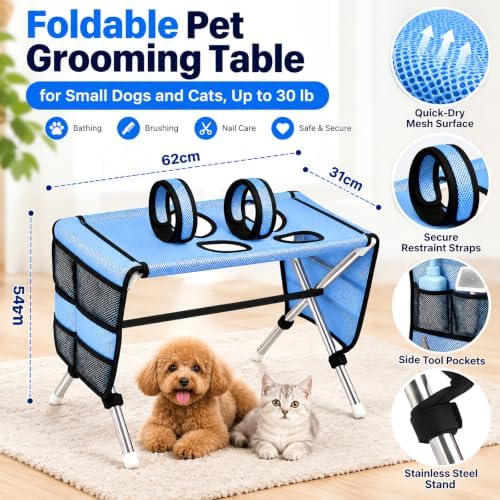 Pet Grooming Table for Small Dogs and Cats, Elevated Grooming Station with Stainless Steel Stand and Quick-Dry Mesh, Dog Grooming Hammock Stand for Bathing, Nail Trimming, Brushing, Drying, 30 lb - Image 2