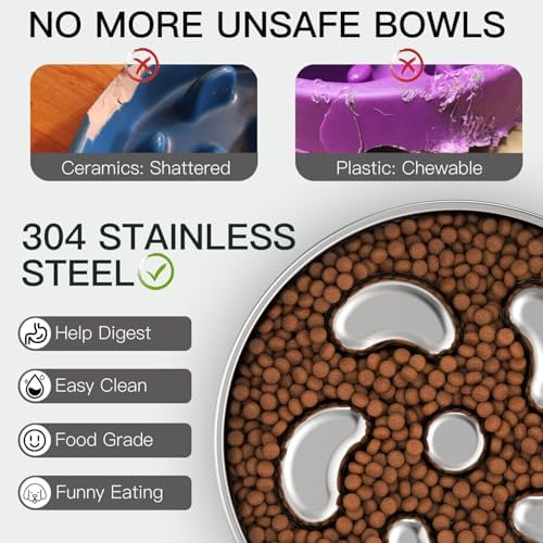Feedoo Slow Feeder Dog Bowl-2Cups for Medium Breeds, Double-Layer Stainless Steel, Heavy-Duty with Non-Slip Rubber Base, Puzzle Maze Bowl to Slow Down Eating [2Pack] - Image 4