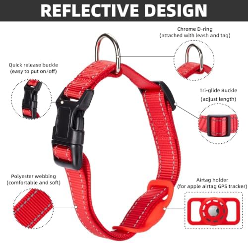 Reflective Dog Collar, Compatible with AirTag, Nylon Pet Cat Puppy Collar for Small, Medium, Large, and Extra Large Dogs - Image 3