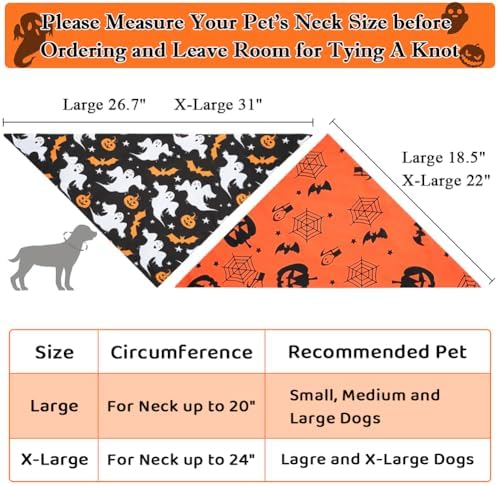 Vivifying 2 Pack Halloween Dog Bandanas, Spooky and Pumpkins Pattern - Image 2