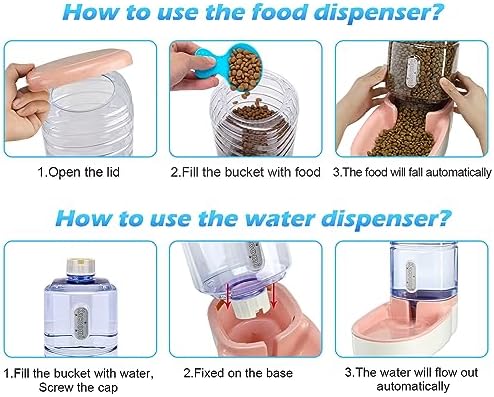 Automatic Dog Cat Feeder and Water Dispenser Gravity Food Feeder and Waterer Set with Pet Food Bowl for Small Medium Dog Puppy Kitten, Large Capacity 1 Gallon x 2(Pink) - Image 4