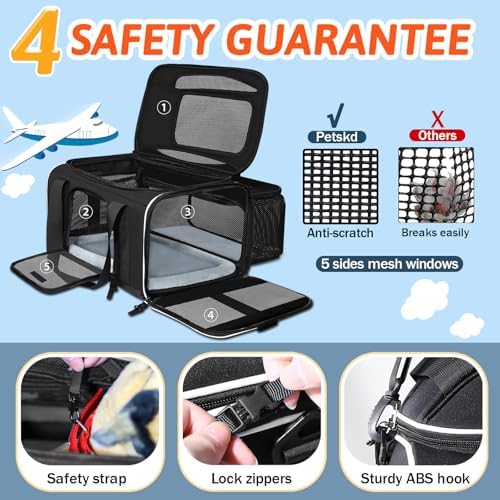 Petskd Top and Side Expandable Small Pet Carrier Airline Approved, Black - Image 6