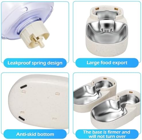 Automatic Cat Feeder and Water Dispenser with Stainless Steel Bowl Gravity Food Feeder and Waterer Set for Small Medium Dog Puppy Kitten 1 Gallon x 2(Beige) - Image 5