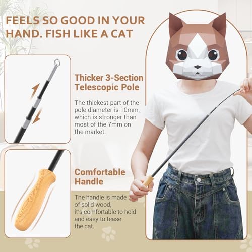 ROSAUI Cat Teaser Wand Toys, Interactive Bird Toys for Indoor Kittens, 42.15’’ Long Cat Fishing Pole Toys, 2Pcs Wires and 5Pcs Natural Refills, Sustainable Wooden Handles, Exercising, Playing - Image 3