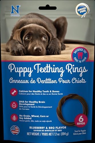 N-Bone Grain-Free Puppy Teething Treats, Blueberry & BBQ Flavor, Natural Puppy Chews, Helps Soothe Teething Gums, Calcium Enriched, 6 Rings by N-Bone