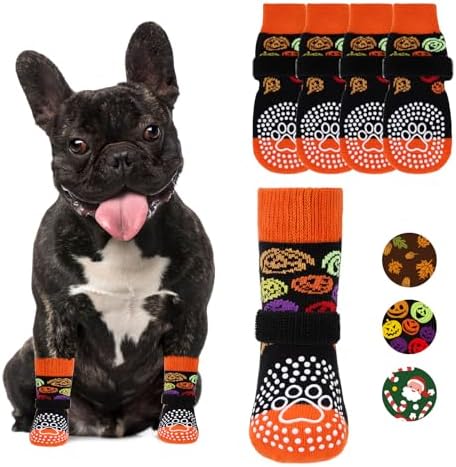 KOOLTAIL Anti Slip Halloween Dog Socks to Prevent Licking Paws, Dog Costume Boots&Paw Protector with Grippers for Hardwood Floors, Traction Control No Twist Booties for Small Medium Large Dogs, M by KOOLTAIL