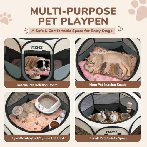 Dog Cat Small Animal Puppy Playpen Crate with 2 Blankets, Large, Grey - Image 3