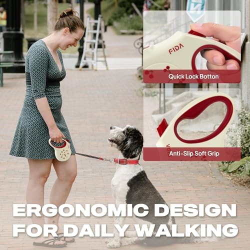Fida Retractable Dog Leash, 16 ft Dog Walking Leash for Small Dogs up to 26 lbs, 360° Tangle Free, Cherry - Image 5