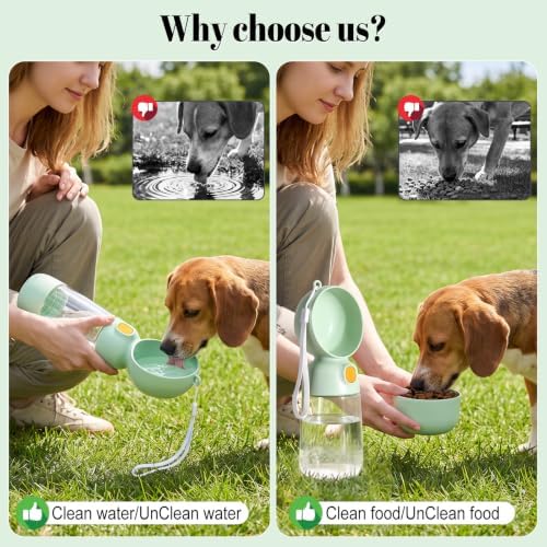 Portable Dog Water Bottle with Food Container 2 in 1(13.5oz Green) - Image 5