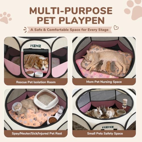Dog Cat Small Animal Puppy Playpen Crate with 2 Blankets, Medium, Pink - Image 3