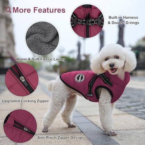 Warm Dog Winter Coat, Fashion Pet Cold Weather Jacket with Built-in Harness, Reflective & Adjustable Comfortable Pet Vest, Windproof Apparel for Small Medium Large Dogs (Purple) - Image 3