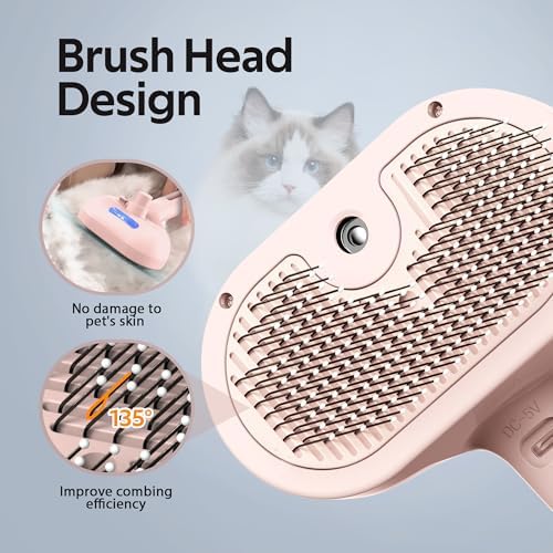 Pet Grooming Brush with Electronic Mist Spray - Gentle Deshedding Tool for Cats & Dogs, Pet Steam Brush，Reduces Shedding, Soft Bristles, Promotes Healthy Coat-Comes with a hair smoothing comb-Red - Image 4