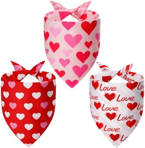 Valentines Dog Bandanas Large 3PCS, 6 Pattern Scarf for Boy Girl by Unknown