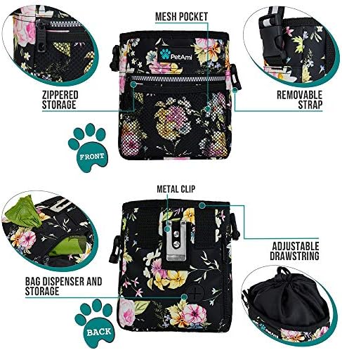 PetAmi Hands Free Dog Treat Pouch for Training and Walking, Floral Black - Image 3