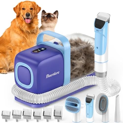 Buenkee Dog Grooming Vacuum Kit, 15000Pa Clipper, Shedding Brush, 2L, Blue by Buenkee