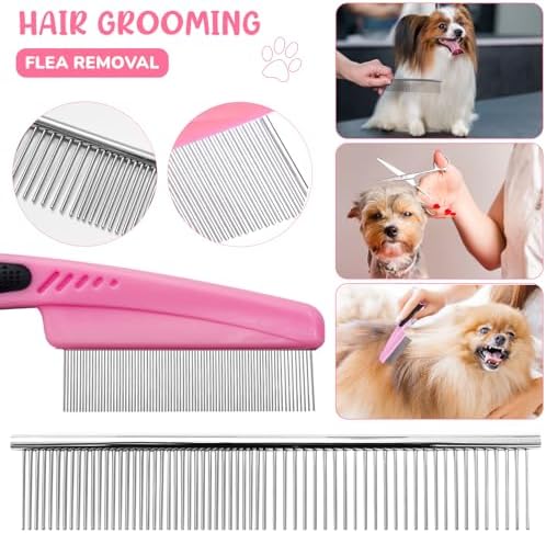 Dog Brush & Grooming Kit – 9-Piece Pet Brush & Deshedding Set for Shedding, Bathing, Trimming & Nail Care | Grooming Tools for Dogs & Cats, Includes Comb, Nail Clipper, Scissors, Slicker Brush (Pink) - Image 6