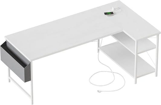 Mericonia 55 inch L Shaped Gaming Desk, Large Corner Desk with Shelves | Reversible Computer Desk with Power Outlets & Storage Bag, Office Table for Home Bedroom Study Work Writing by MERICONIA