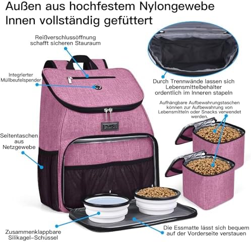 BAGLHER丨Dog Travel Bag, Airline Approved Pet Supplies Backpack, Dog Travel Backpack with 2 Silicone Collapsible Bowls and 2 Food Baskets - Image 4