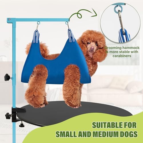 getlstub Dog Grooming Arm with Pet Grooming Hammock, 35" Pet Grooming Table Arm with Adjustable No Sit Haunch Holders, Dog Grooming Stand with Loop Noose for Small and Medium Pets, Blue - Image 3