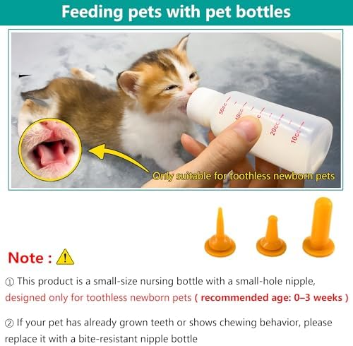 Pet Feeding Bottle and Syringe Set for Puppies and Kittens(1 Bottles,2 Syringes,6 Nipples,1 Storage Measuring Cup) - Image 4