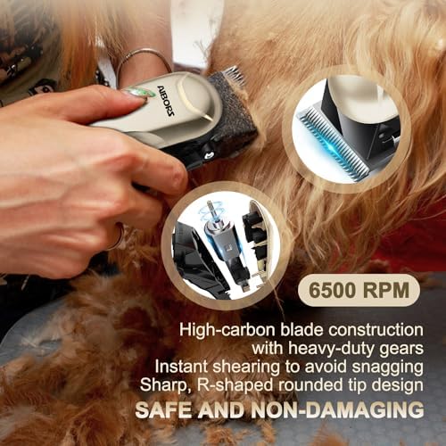 Quiet Dog Grooming Kit - 2000mAh Dog Clippers for Grooming Dog Grooming Clippers for Heavy Thick Hair Coats Waterproof Rechargeable Cordless Clippers Safe and Easy to Clean Home Pet Grooming Gold - Image 2