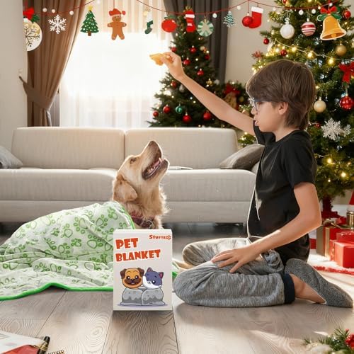 Stuffed Premium Green Soft Dog Blanket, with Flannel Green Cute Paw Print, Puppy Supplies Dog Stuff Essentials, 43 * 66 inches for Large Dogs - Image 4